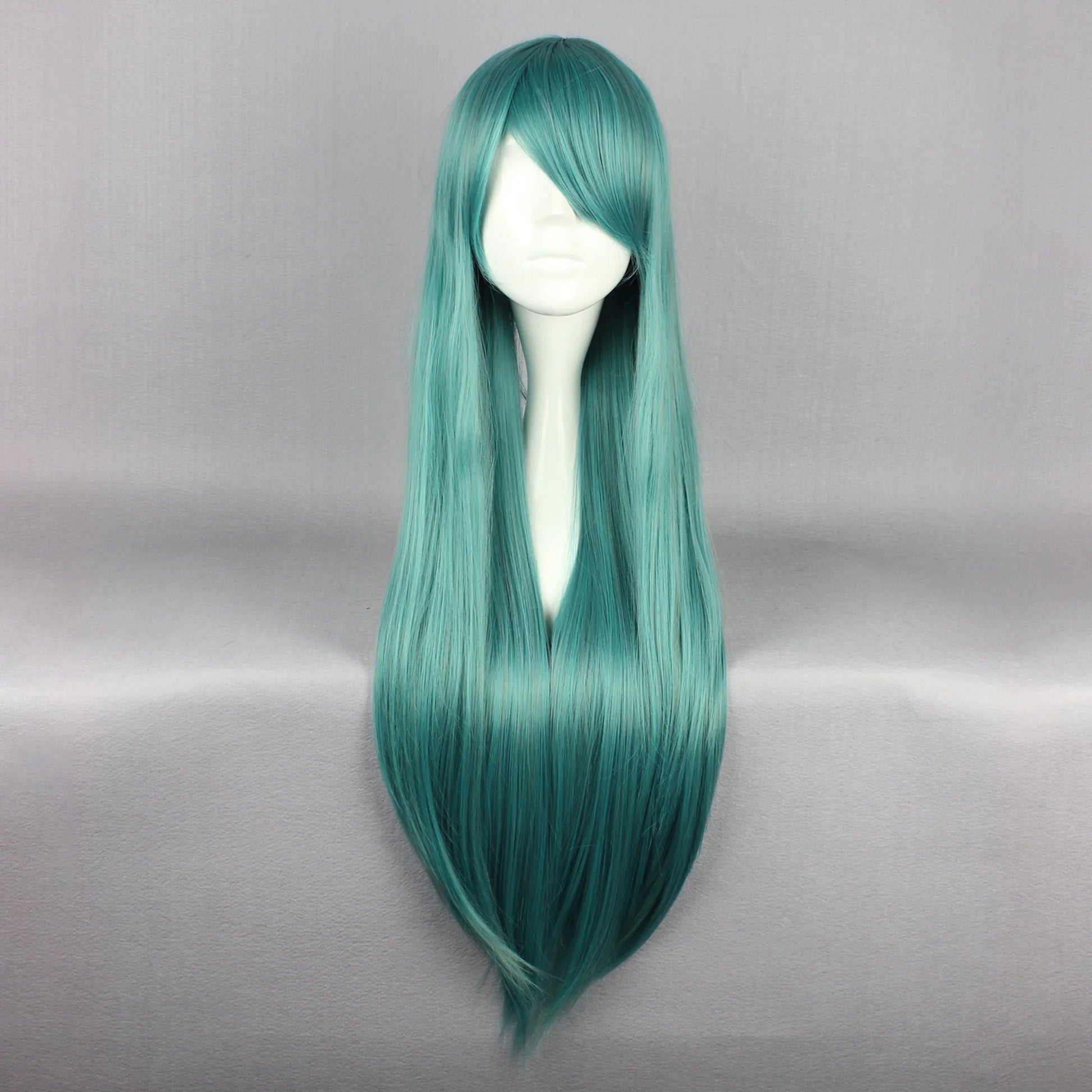 Human Hair Wigs for Lady 31" Wigs for Women Wig Cap Long Hair Deep Green