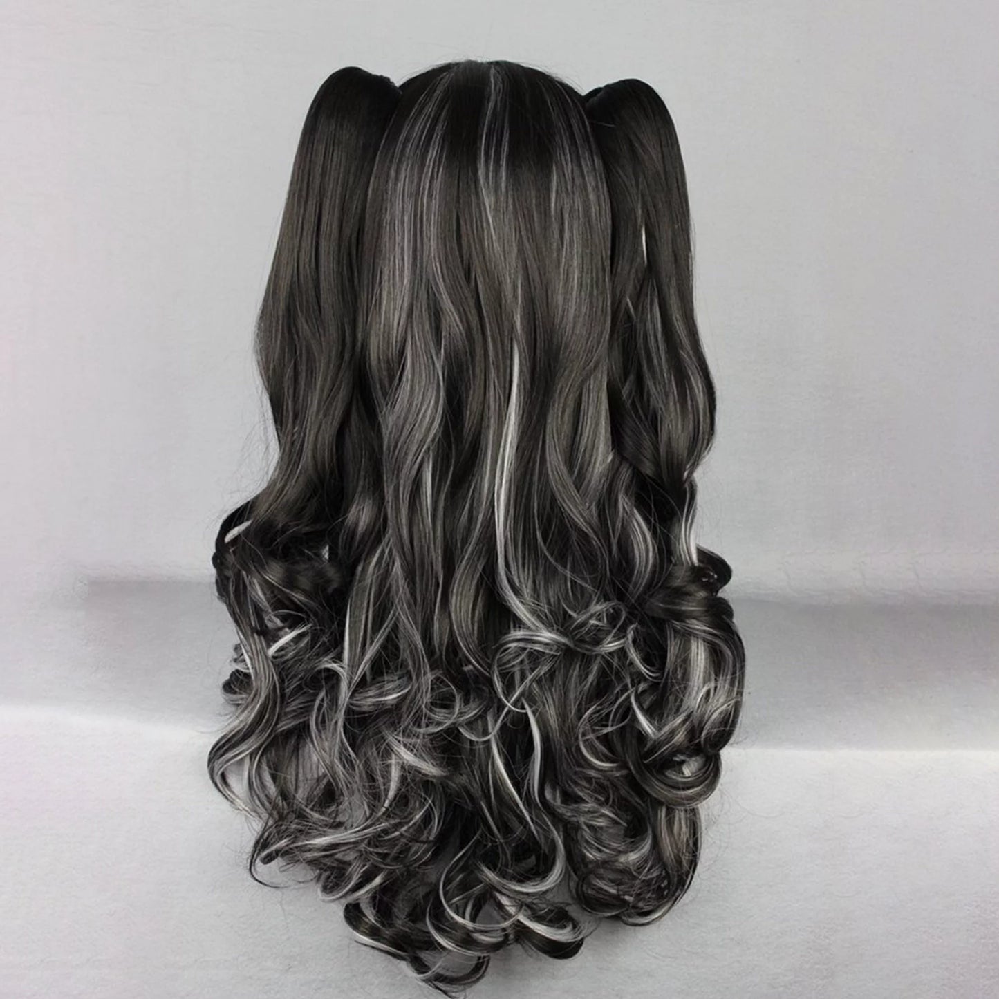 Human Hair Wigs for Women Long Curly Wig with Wig Cap Black White