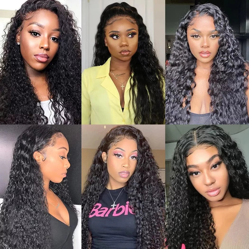 Wigs Human Hair Deep Wave Lace Front Wigs for Black Women 100% Brazilian Human Hair Pre Plucked Lacefront Wig 180% Density Natural Black Color  20 Inch