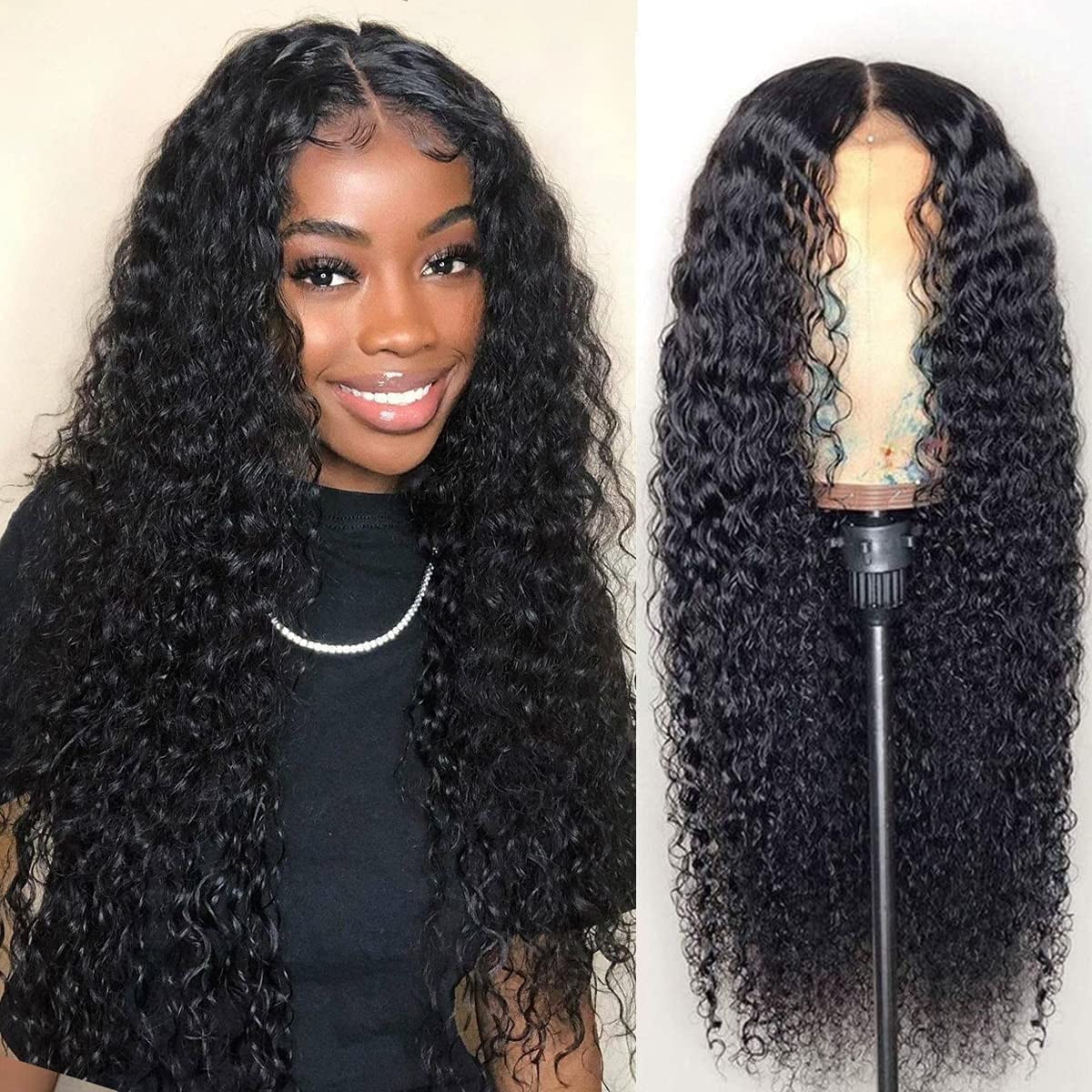 T Part Lace Wig Human Hair Kinky Curly Wigs for Black Women Curly T Part Lace Front Wigs Human Hair Pre Plucked 13X4X1 Transparent Kinky Curly Lace Front Wig Human Hair Brazilian Virgin Wig 18Inch