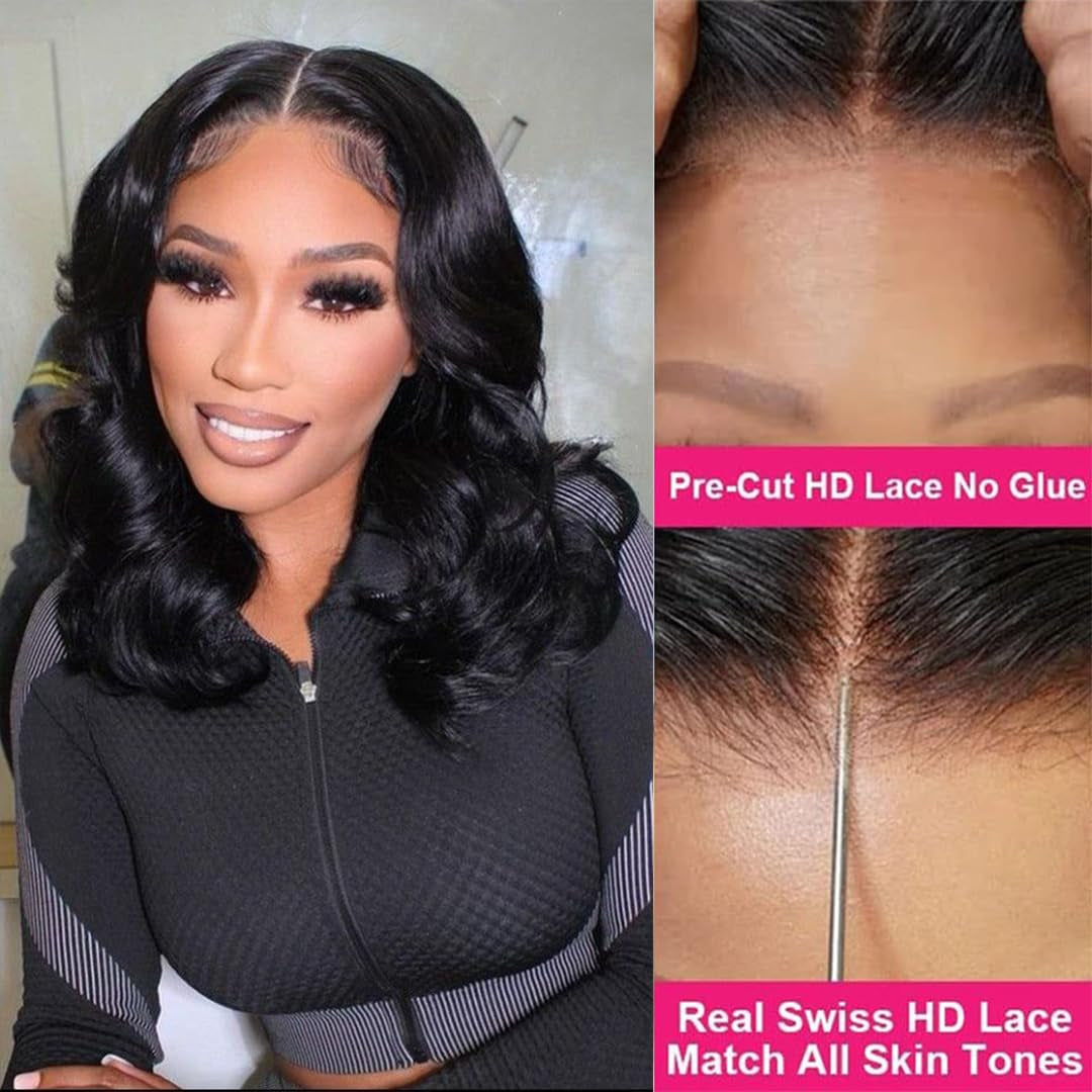 Glueless Bob Wig Human Hair Pre Plucked Wear and Go Glueless Wigs Pre Cut Lace B