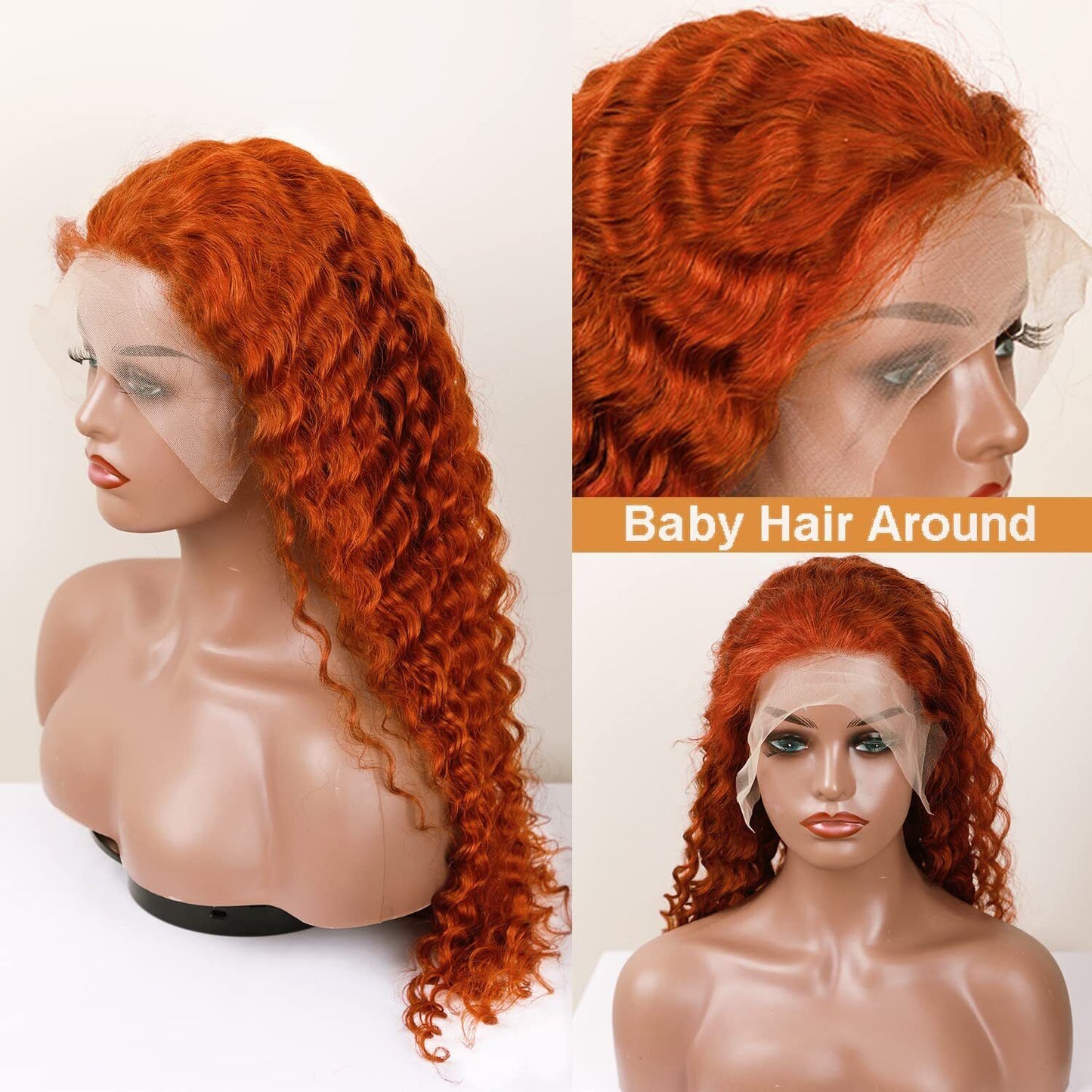 Ginger Orange Deep Wave Wigs Human Hair Colored 13X4 HD Curly Lace Frontal Wig