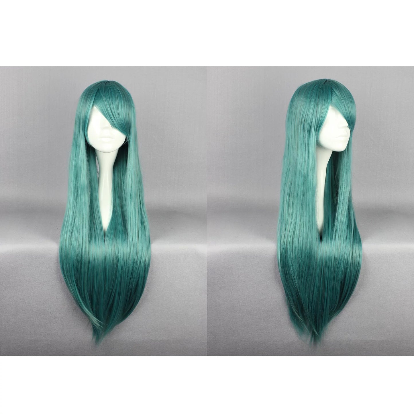 Human Hair Wigs for Lady 31" Wigs for Women Wig Cap Long Hair Deep Green