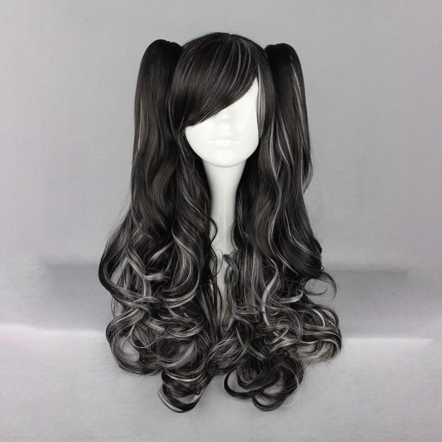 Human Hair Wigs for Women Long Curly Wig with Wig Cap Black White