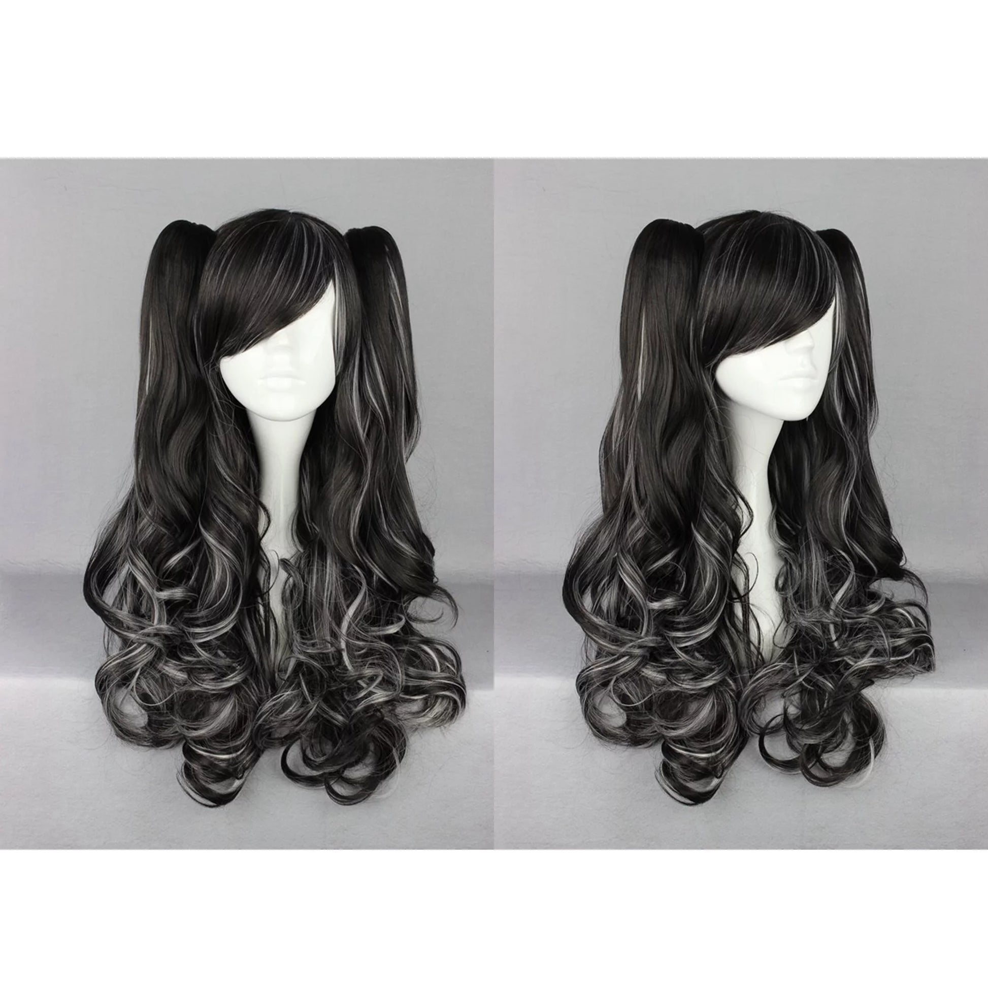 Human Hair Wigs for Women Long Curly Wig with Wig Cap Black White