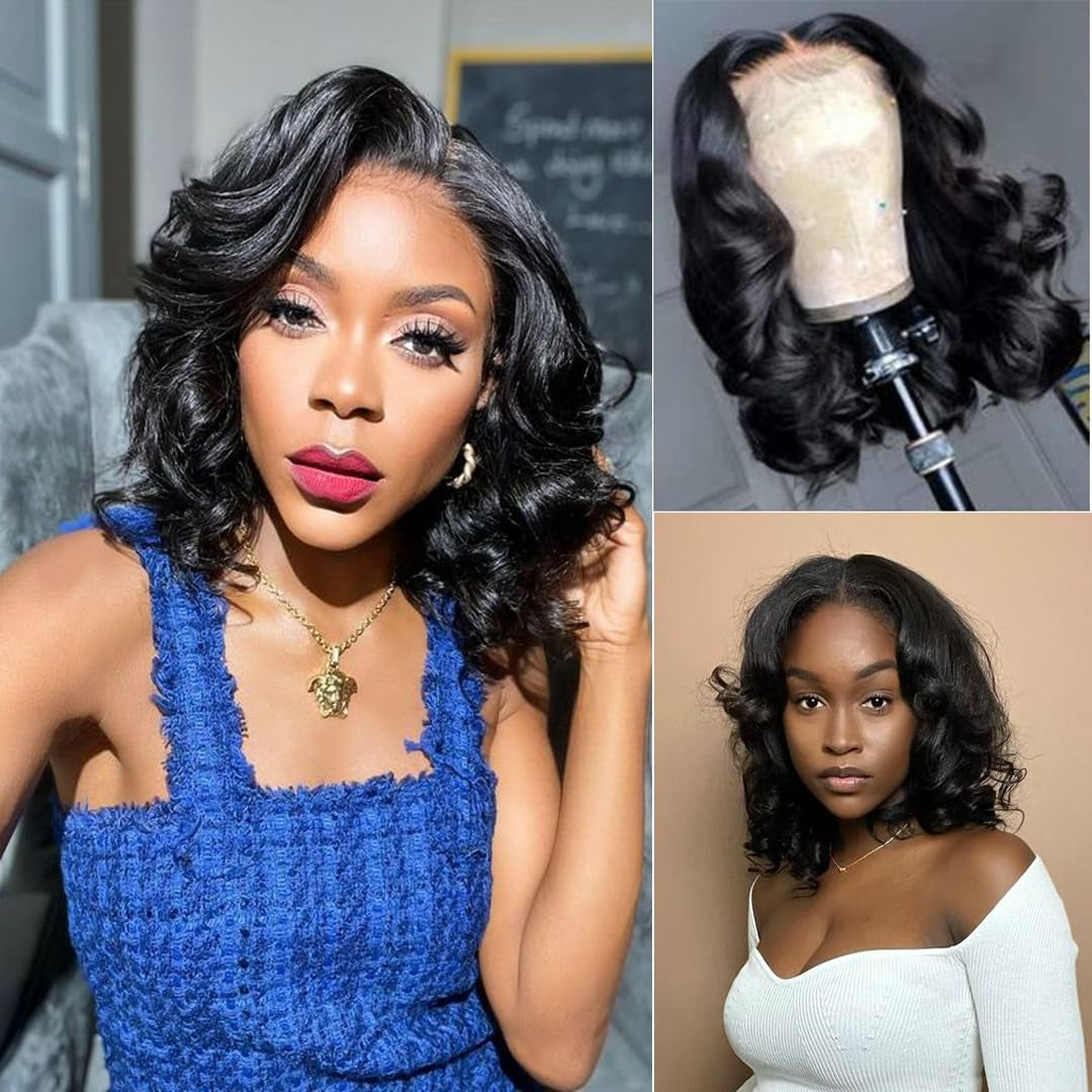 Glueless Bob Wig Human Hair Pre Plucked Wear and Go Glueless Wigs Pre Cut Lace B