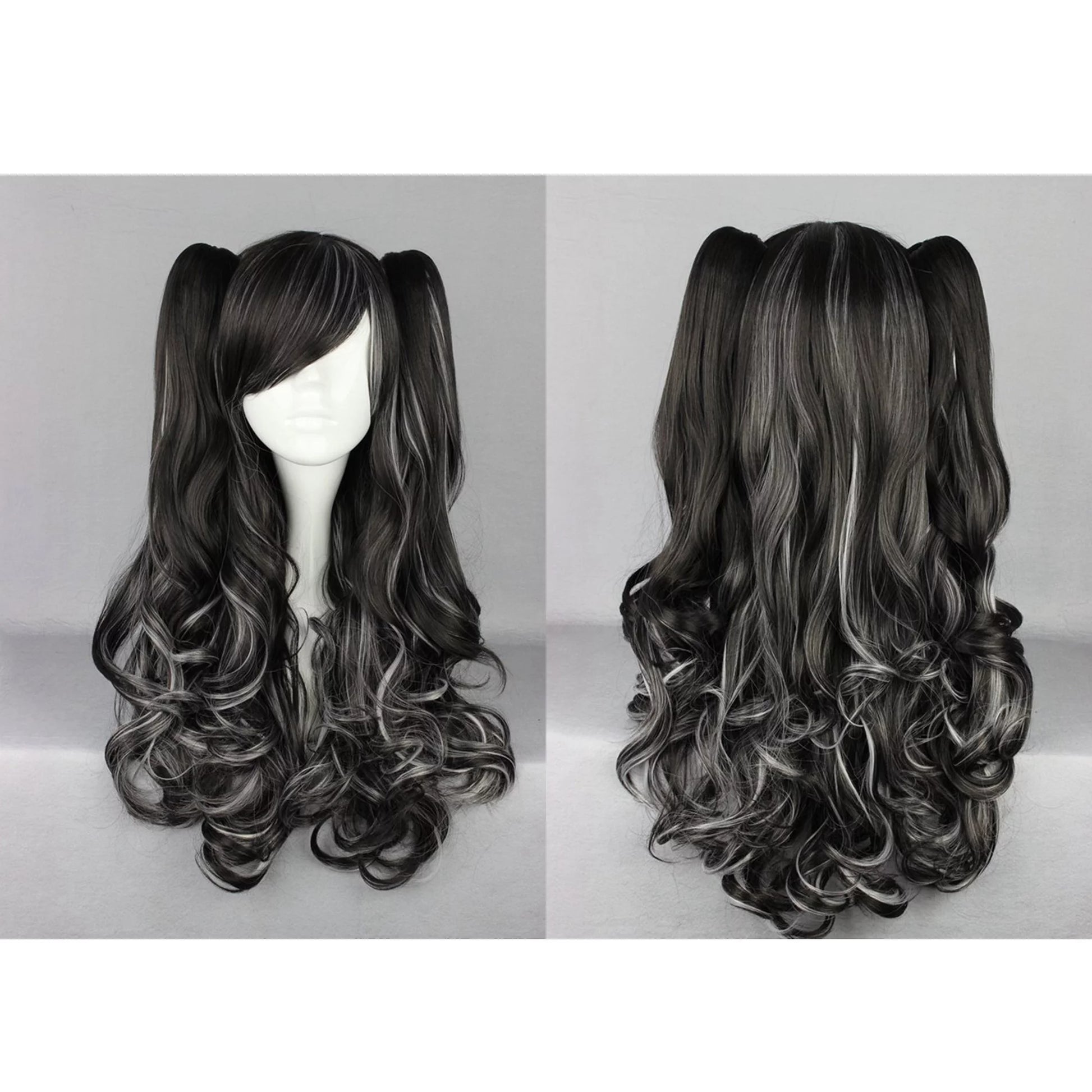 Human Hair Wigs for Women Long Curly Wig with Wig Cap Black White