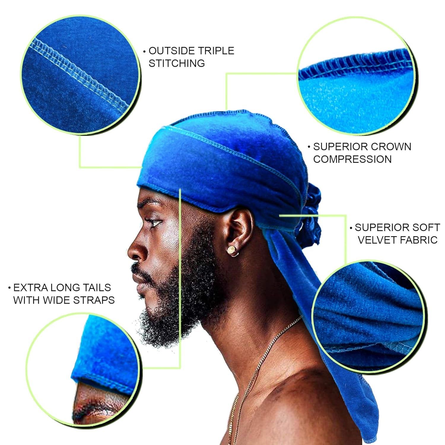 6Pcs Velvet Durag with 1 Wave Cap for 360 Waves Doo Rag(Purple, Red, Black, Pink, Yellow, Blue)