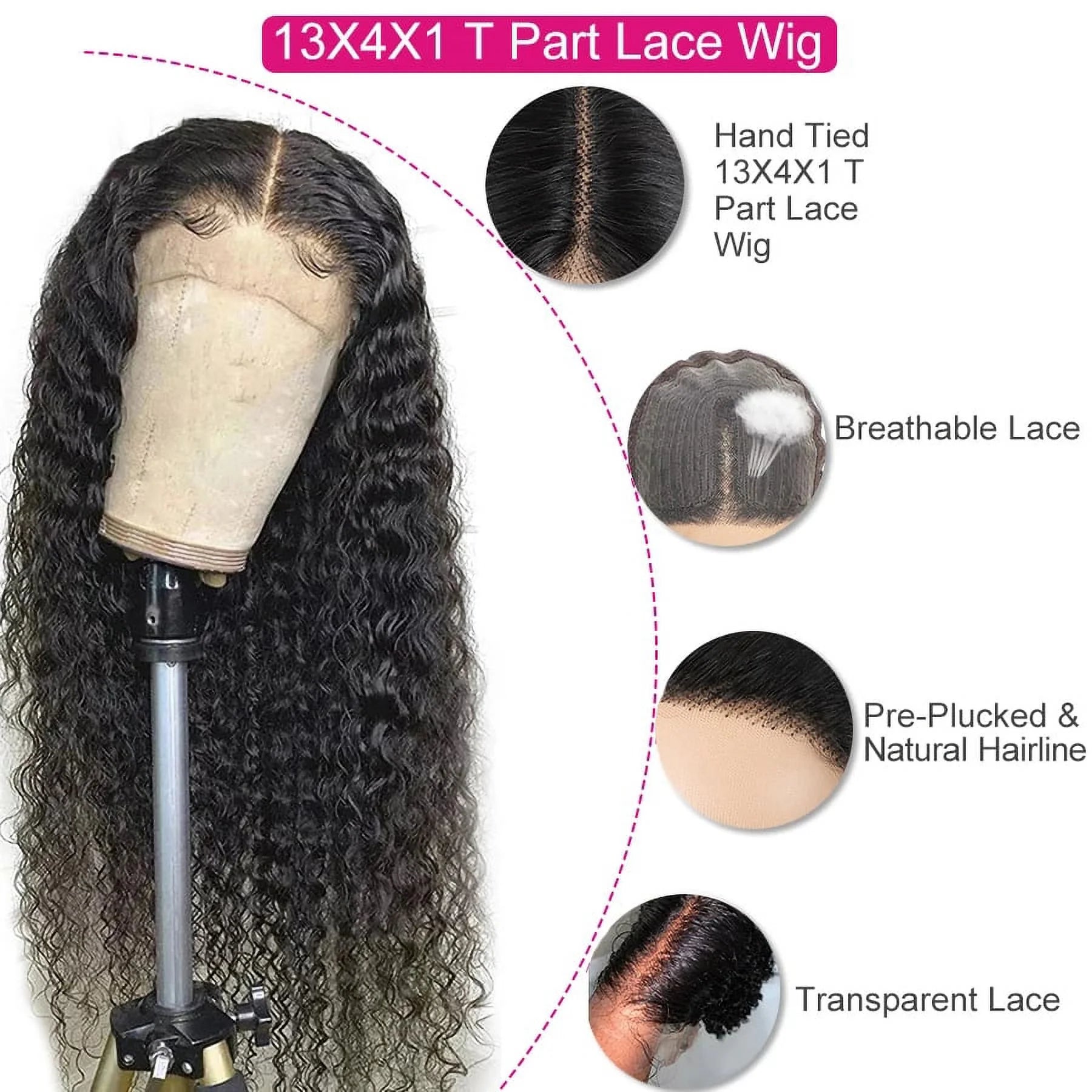 T Part Lace Wig Human Hair Kinky Curly Wigs for Black Women Curly T Part Lace Front Wigs Human Hair Pre Plucked 13X4X1 Transparent Kinky Curly Lace Front Wig Human Hair Brazilian Virgin Wig 18Inch