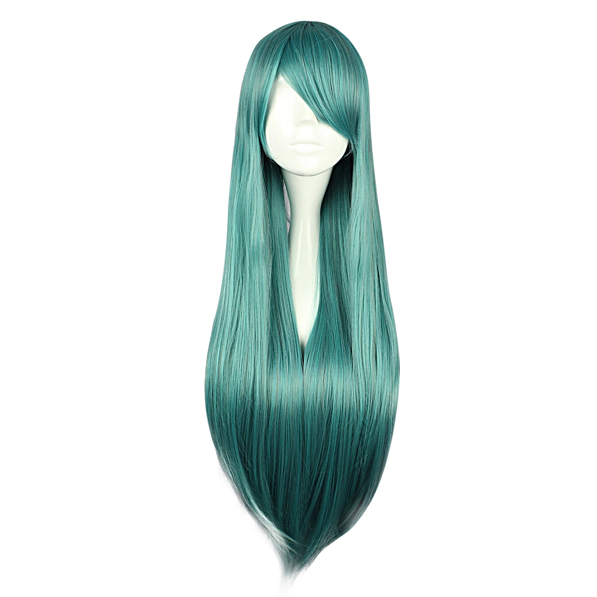 Human Hair Wigs for Lady 31" Wigs for Women Wig Cap Long Hair Deep Green