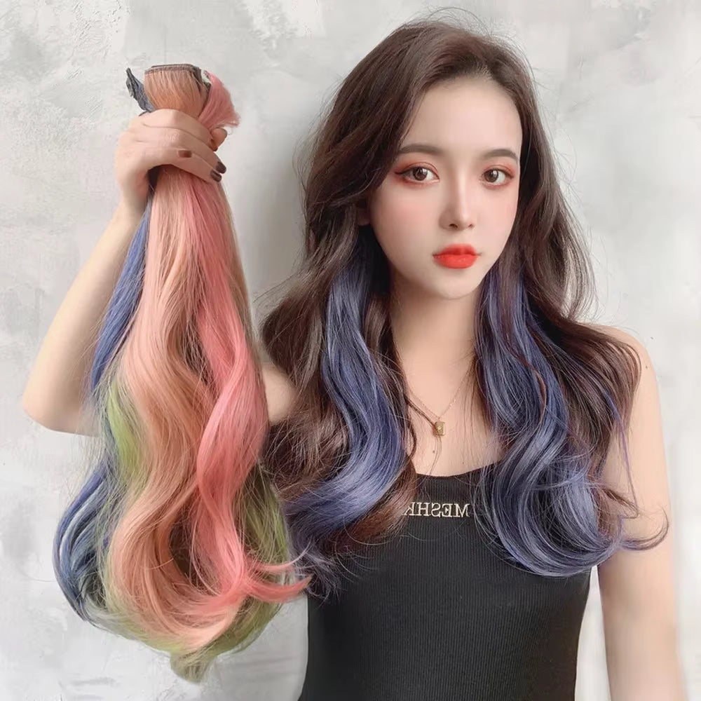 55Cm Synthetic Hairclip in Curly Hair Extension Colored Curling Hairclip Hair Piece Invisible Hair Style Extension False Piece