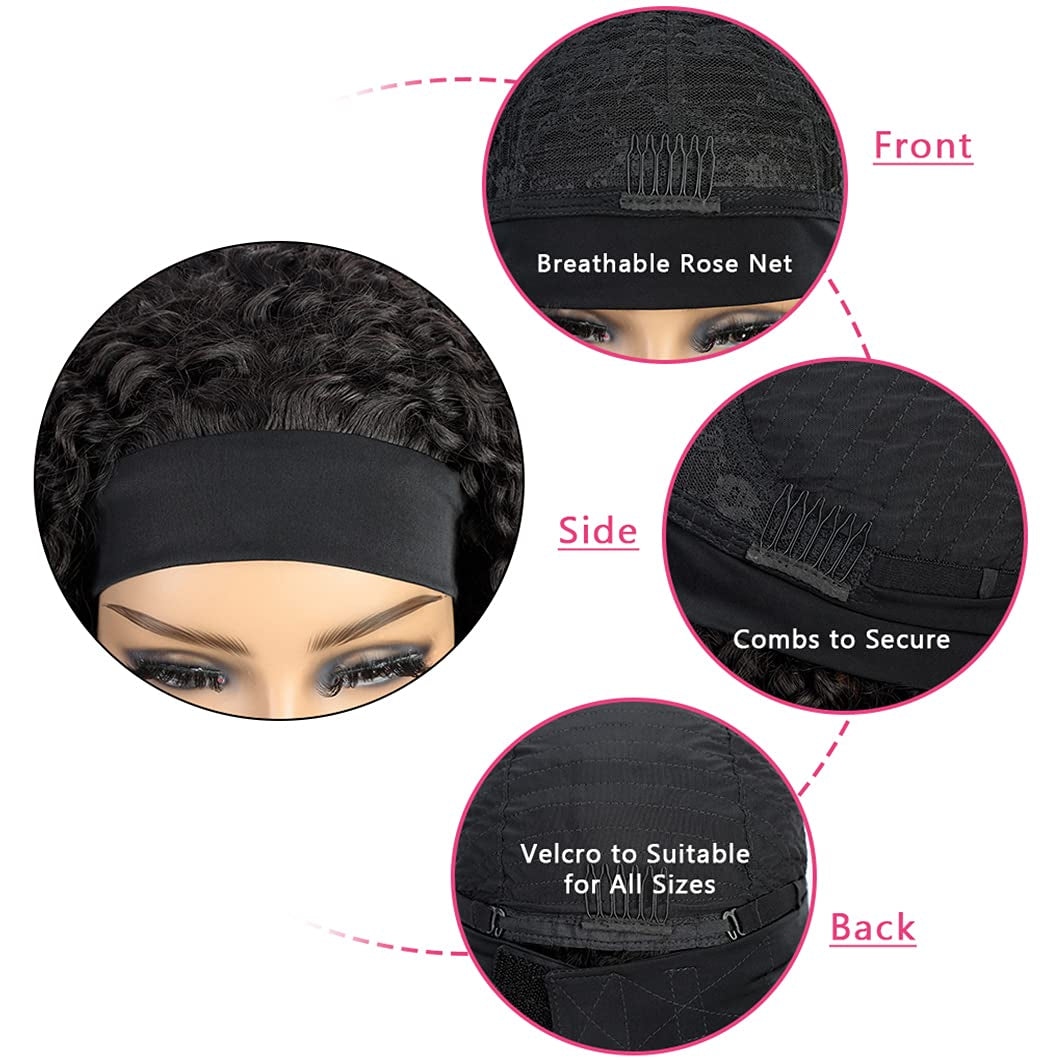 Deep Wave Headband Wig Human Hair 16 Inch Headband Wigs for Black Women Glueless None Lace Front Wigs Human Hair 150% Density Culy Human Hair Wig