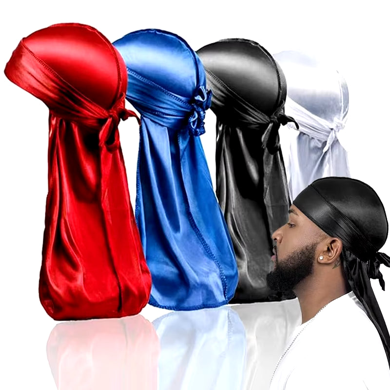 1-4Pcs New Silk Durag Bandana Turban Hat Men Breathable Long Tail Doo Rag for Men Durags Pirate Hat Headband