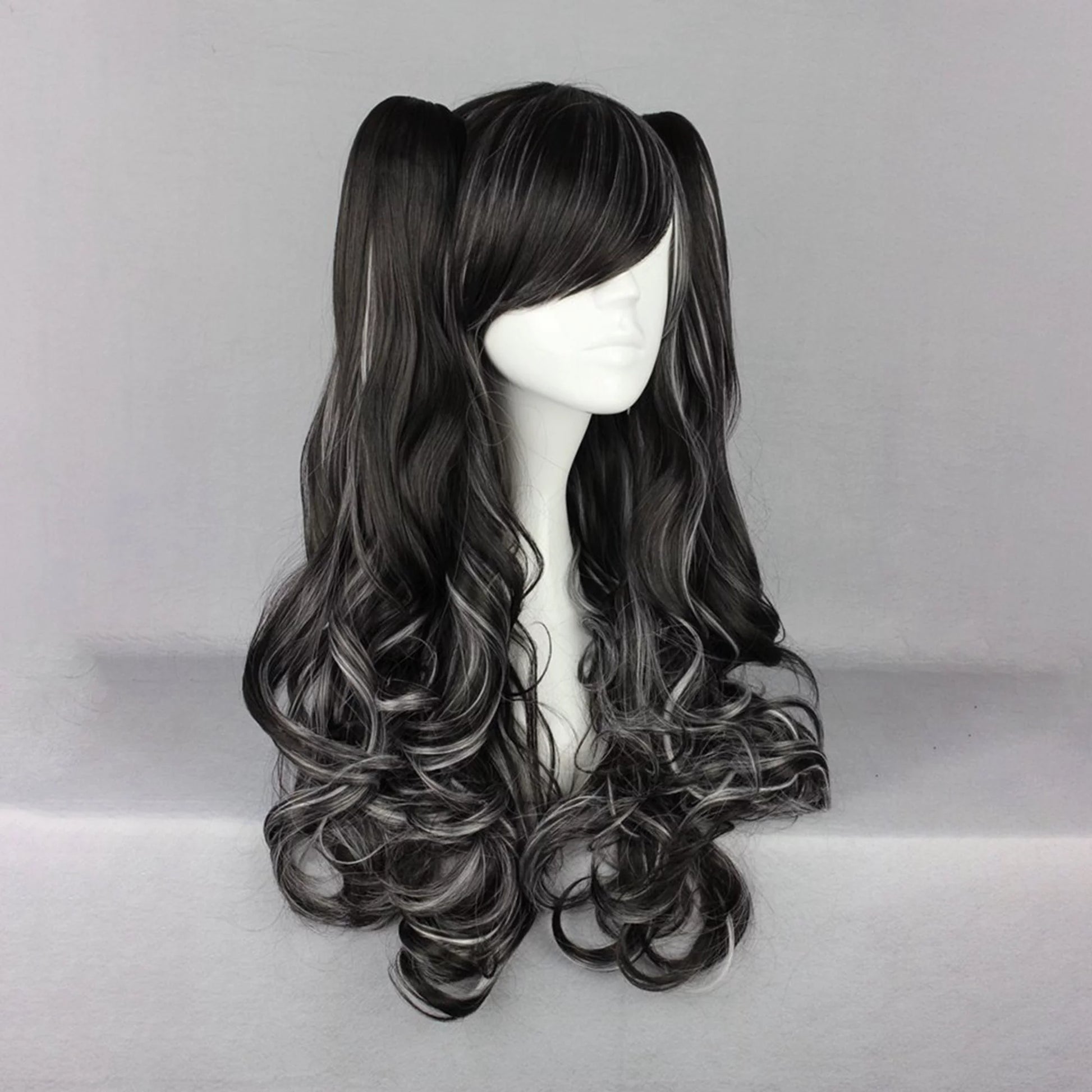 Human Hair Wigs for Women Long Curly Wig with Wig Cap Black White