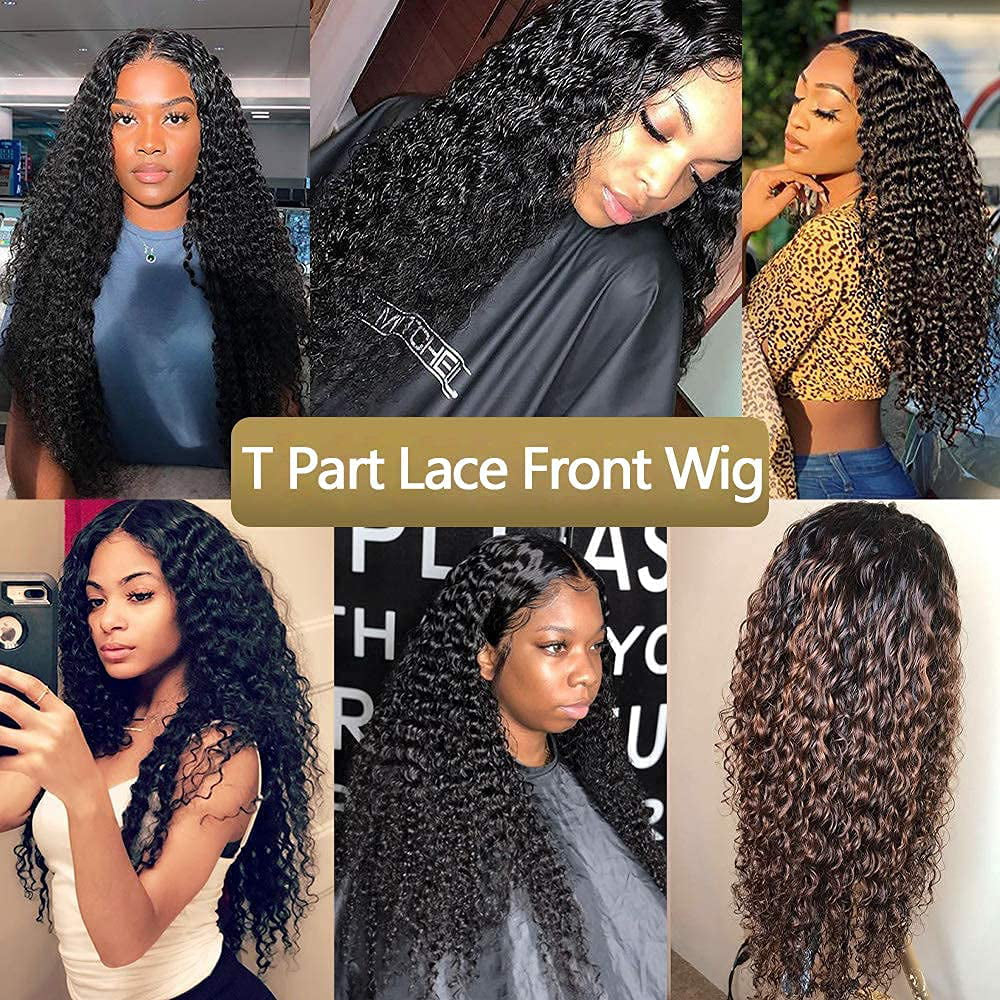 T Part Lace Wig Human Hair Kinky Curly Wigs for Black Women Curly T Part Lace Front Wigs Human Hair Pre Plucked 13X4X1 Transparent Kinky Curly Lace Front Wig Human Hair Brazilian Virgin Wig 18Inch