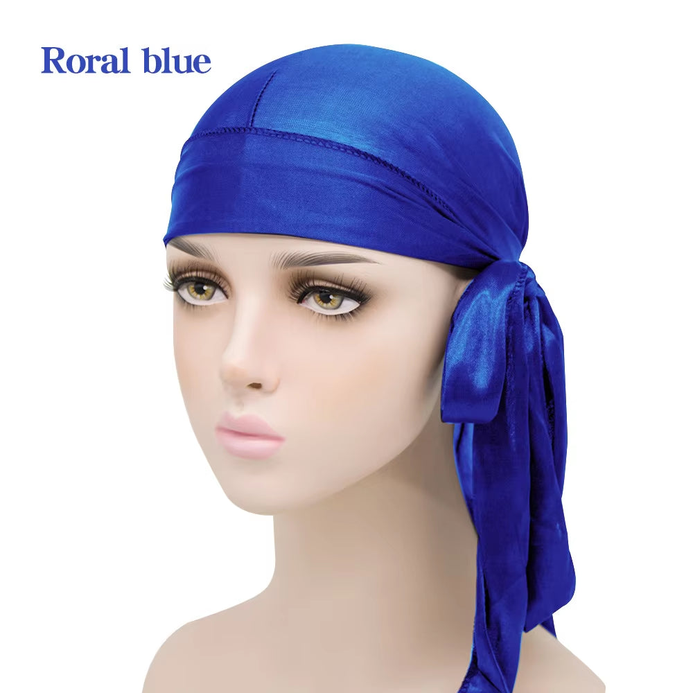 1-4Pcs New Silk Durag Bandana Turban Hat Men Breathable Long Tail Doo Rag for Men Durags Pirate Hat Headband