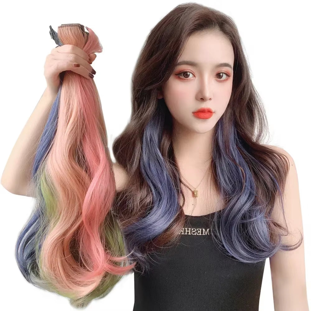 55Cm Synthetic Hairclip in Curly Hair Extension Colored Curling Hairclip Hair Piece Invisible Hair Style Extension False Piece