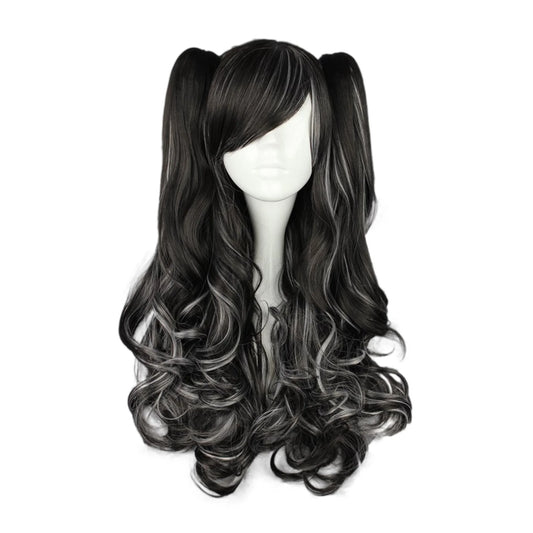 Human Hair Wigs for Women Long Curly Wig with Wig Cap Black White