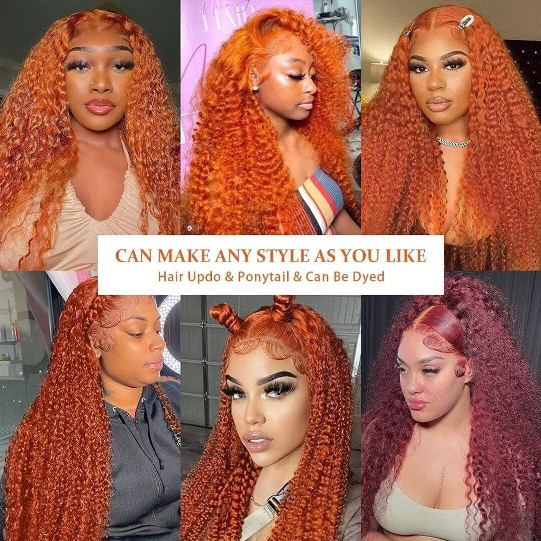 Ginger Orange Deep Wave Wigs Human Hair Colored 13X4 HD Curly Lace Frontal Wig