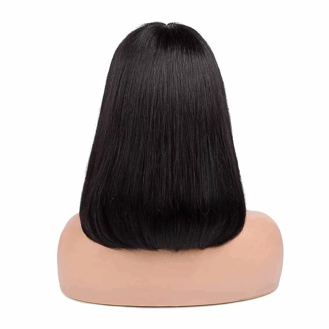 Bob Wigs with Bangs Brazilian Straight Human Hair Wigs Machine Made Bob Wig for Black Women None Lace Front Wigs Natural Color (8 Inch)