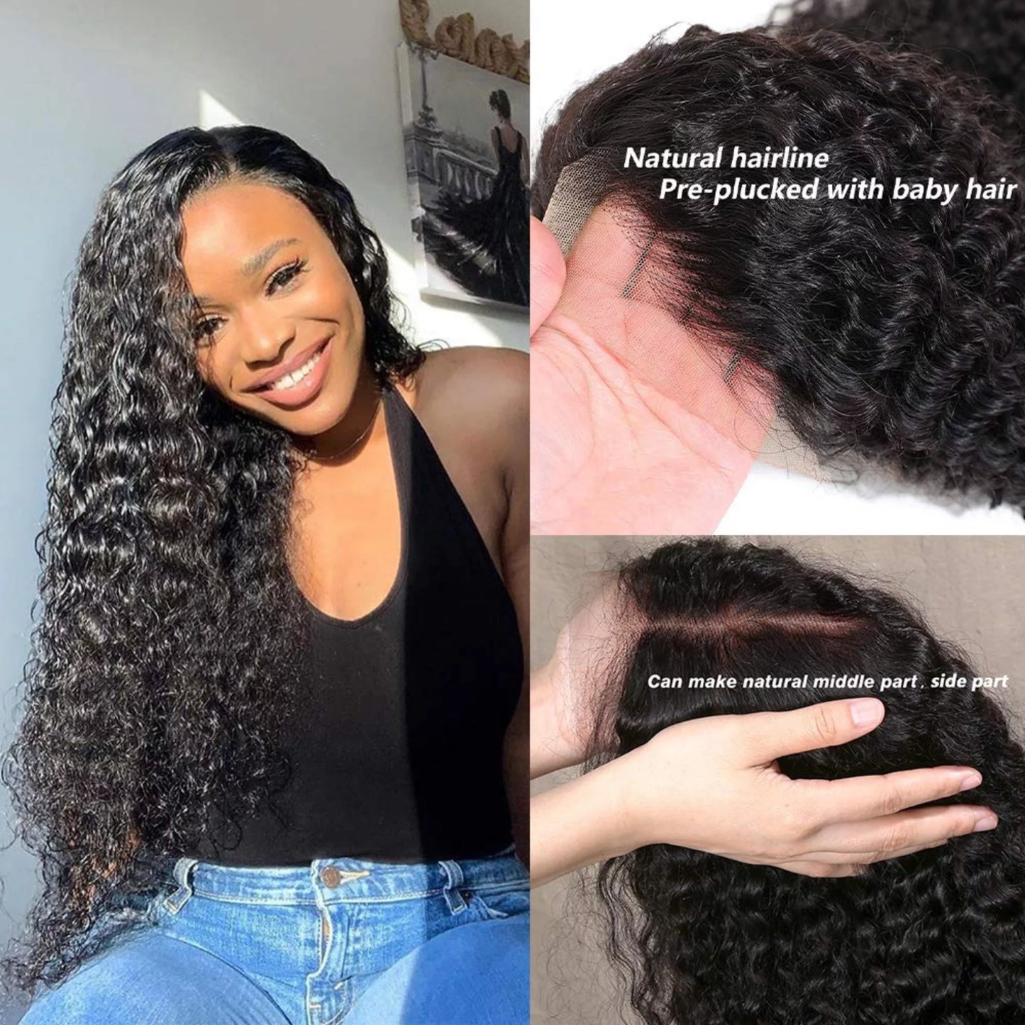 Human Hair Wigs 13×4 Water Wave HD Front Lace Wigs Brazilian Human Hair Wigs 180% Density for Black Women Natural Color 18 Inch