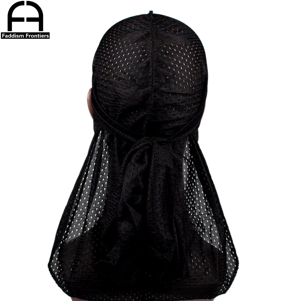 Summer Men Mesh Durag Breathable Long Tail Durags Bandanas for Men Wave Do Durag Rags